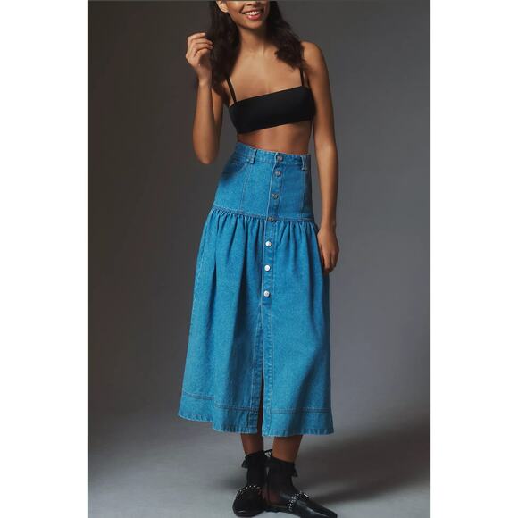 Anthropologie Denim Midi Skirt - New XS - Picture 4 of 5